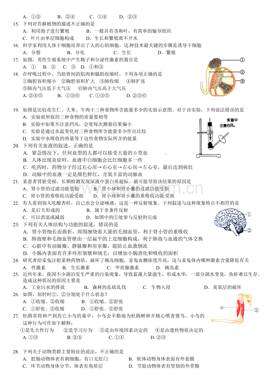 2018广东省初中生物学业水平考试模拟试卷.doc_第2页
