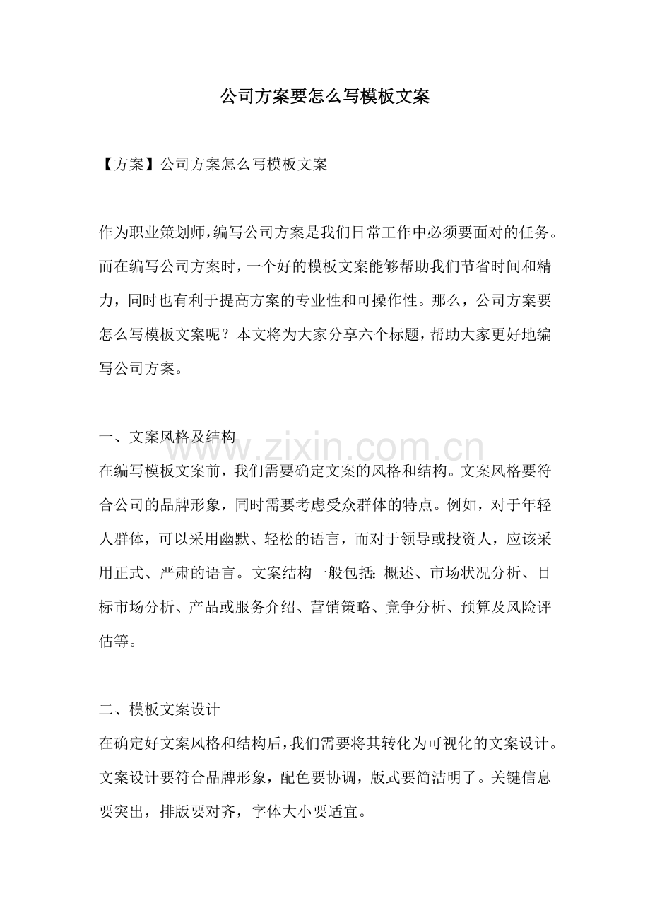 公司方案要怎么写模板文案.docx_第1页