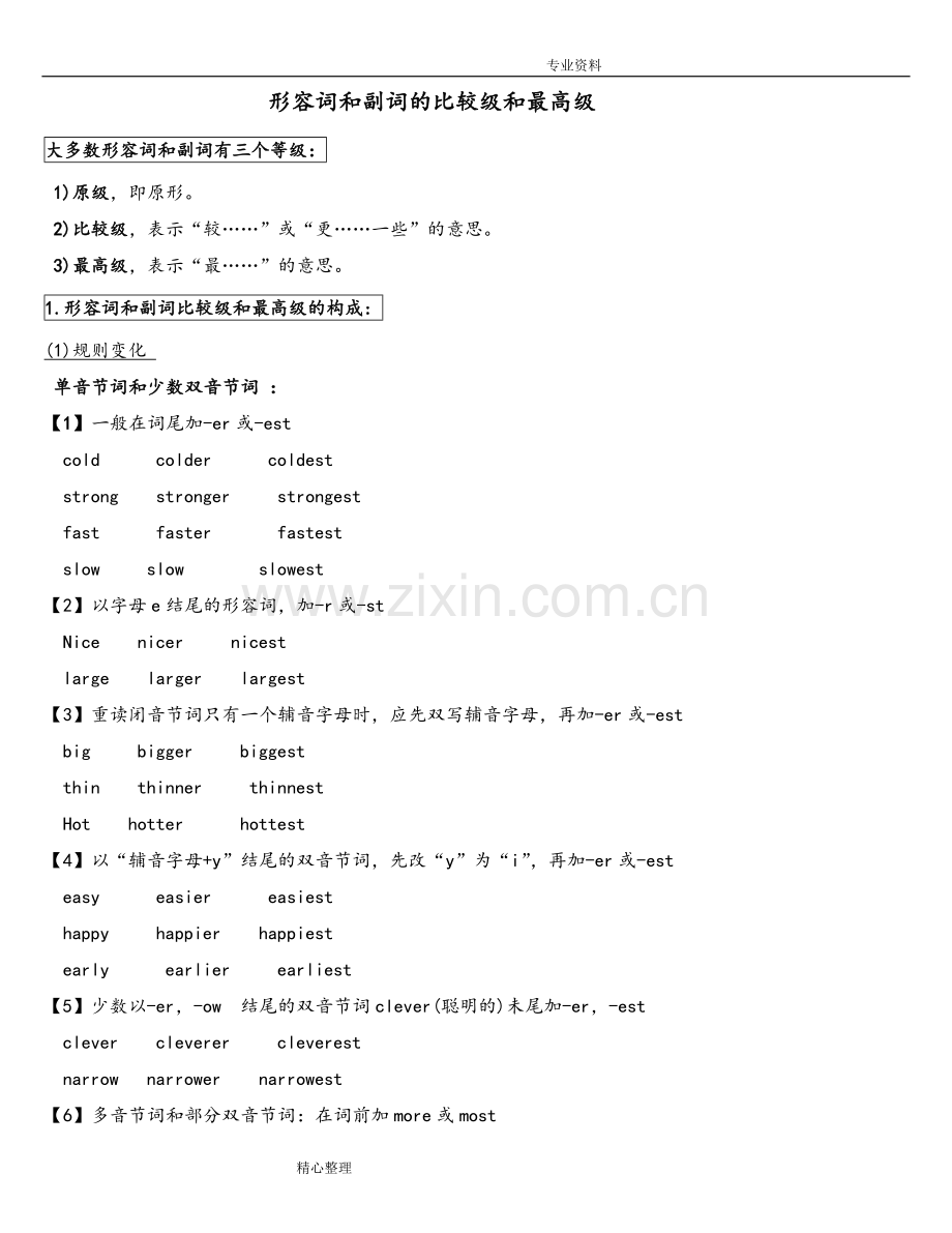 初中英语形容词及副词的比较级及最高级练习试题.doc_第1页