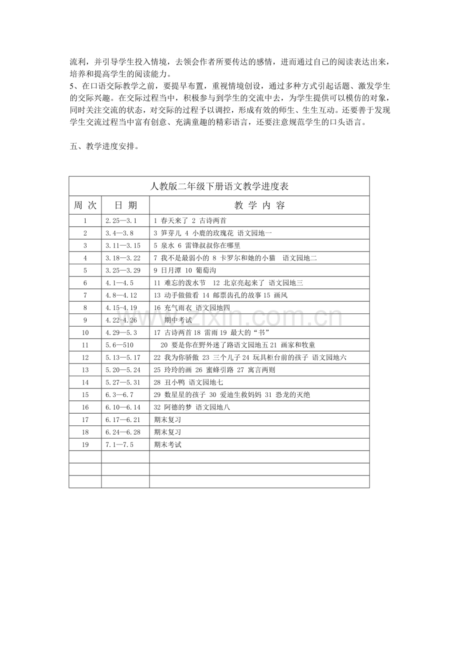 二年级语文下册总教学计划及进度表.doc_第2页