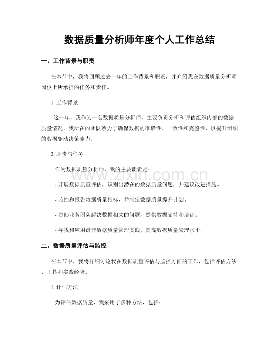 数据质量分析师年度个人工作总结.docx_第1页