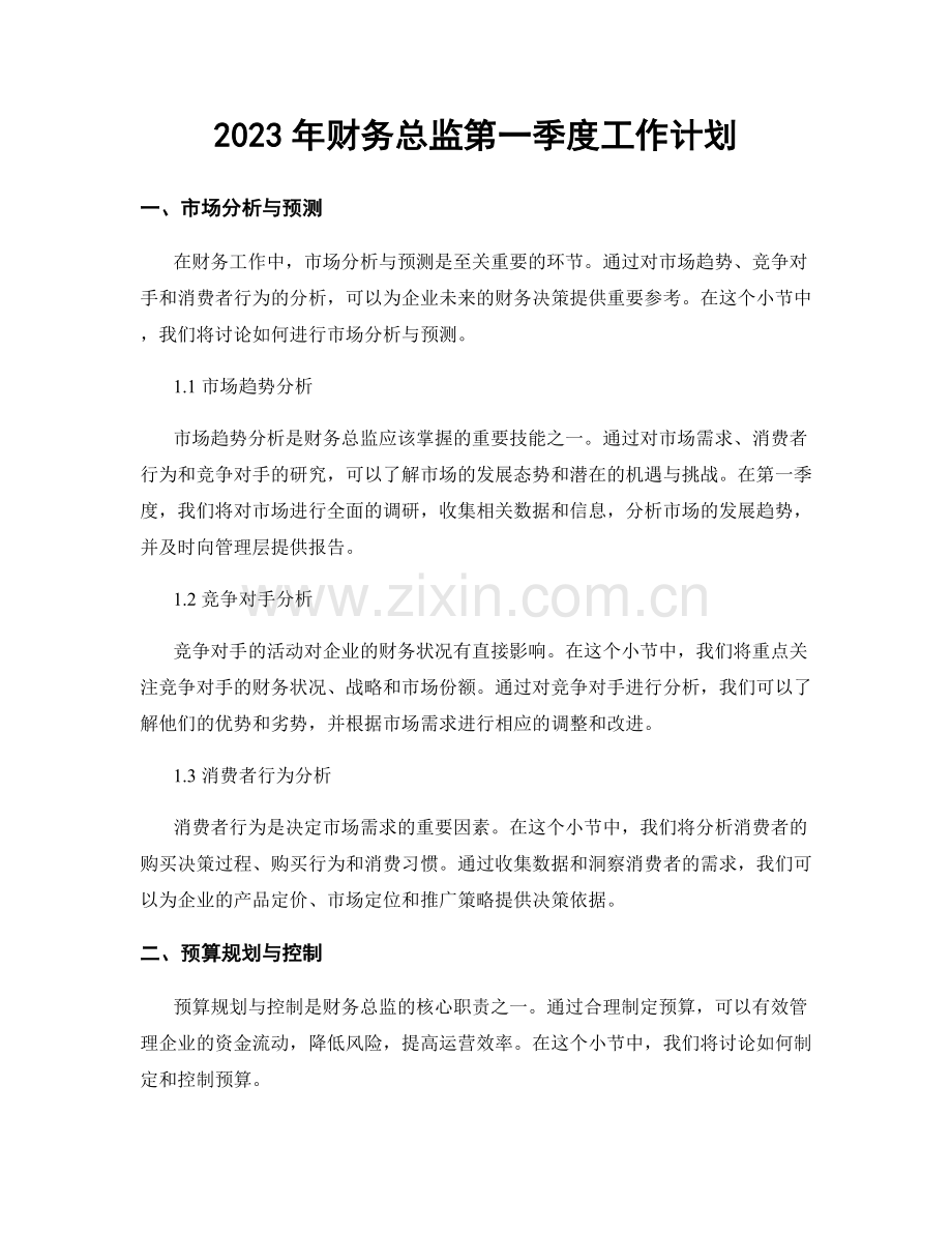 2023年财务总监第一季度工作计划.docx_第1页