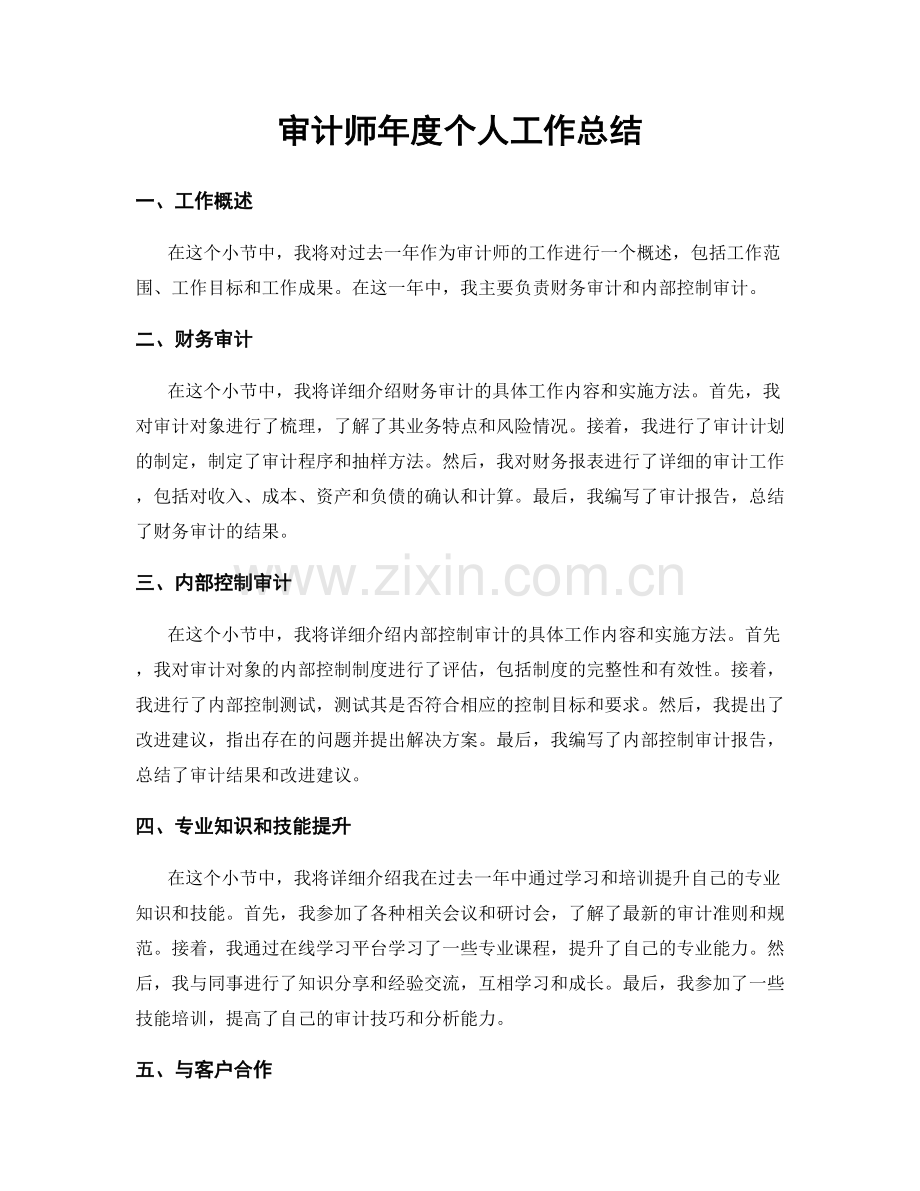 审计师年度个人工作总结.docx_第1页