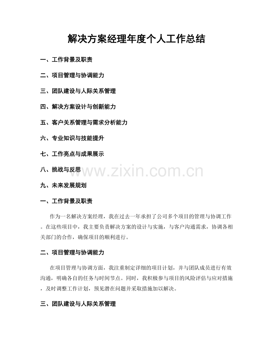 解决方案经理年度个人工作总结.docx_第1页