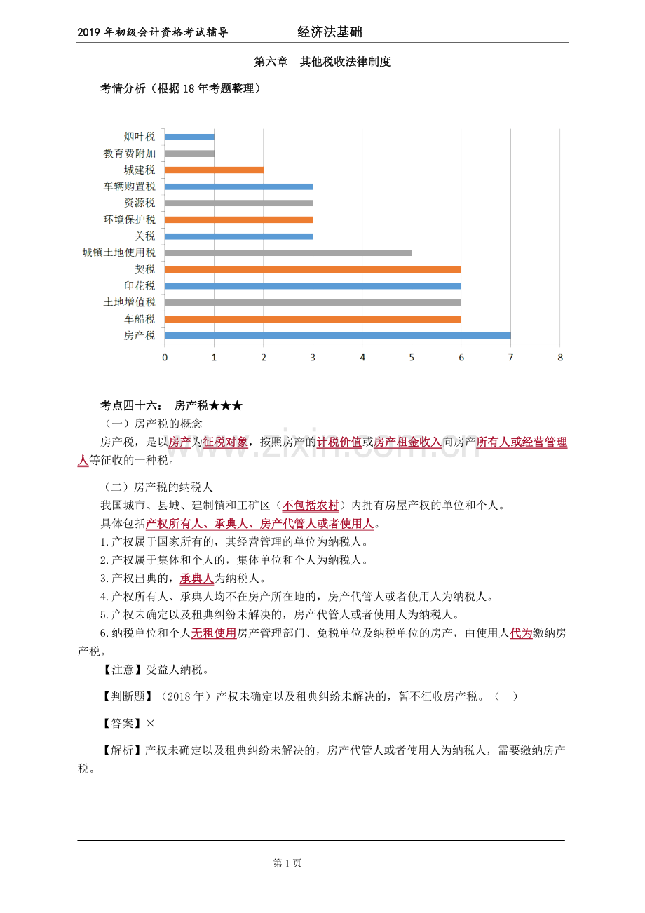 2019年初级会计考试-经济法基础-第六章其他税收法律制度.doc_第1页