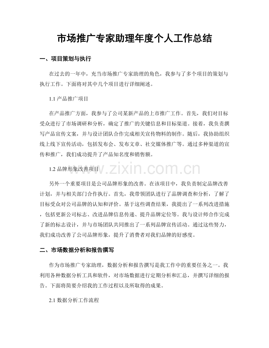 市场推广专家助理年度个人工作总结.docx_第1页