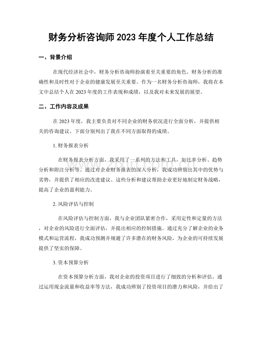 财务分析咨询师2023年度个人工作总结.docx_第1页