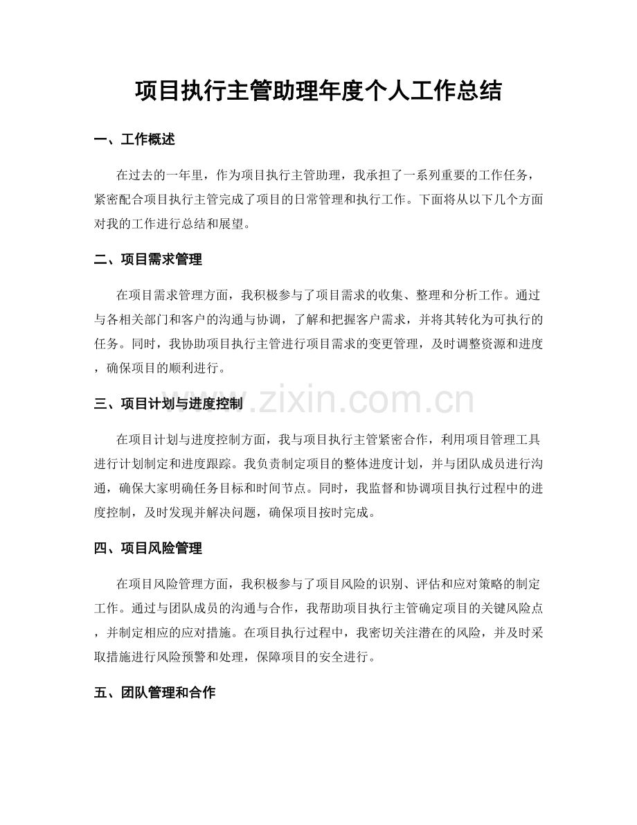 项目执行主管助理年度个人工作总结.docx_第1页