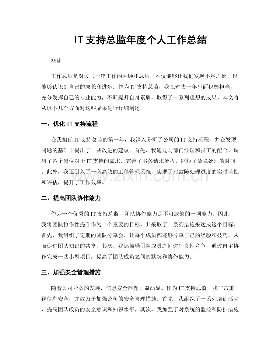 IT支持总监年度个人工作总结.docx_第1页