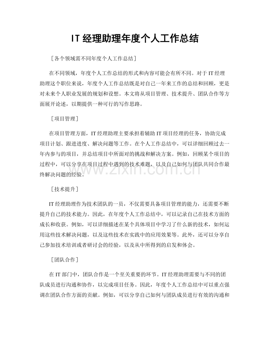 IT经理助理年度个人工作总结.docx_第1页