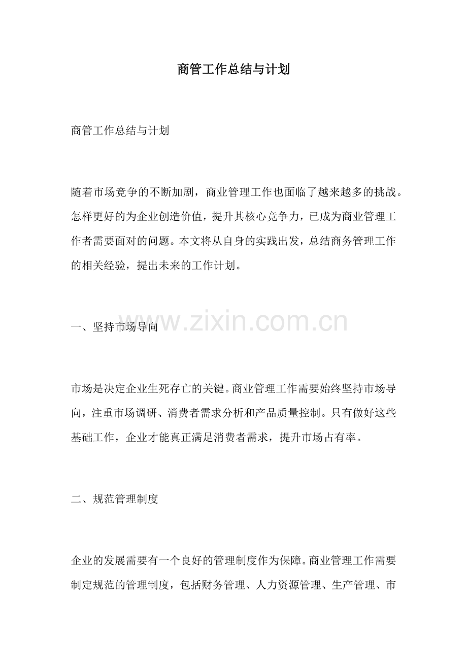 商管工作总结与计划.docx_第1页