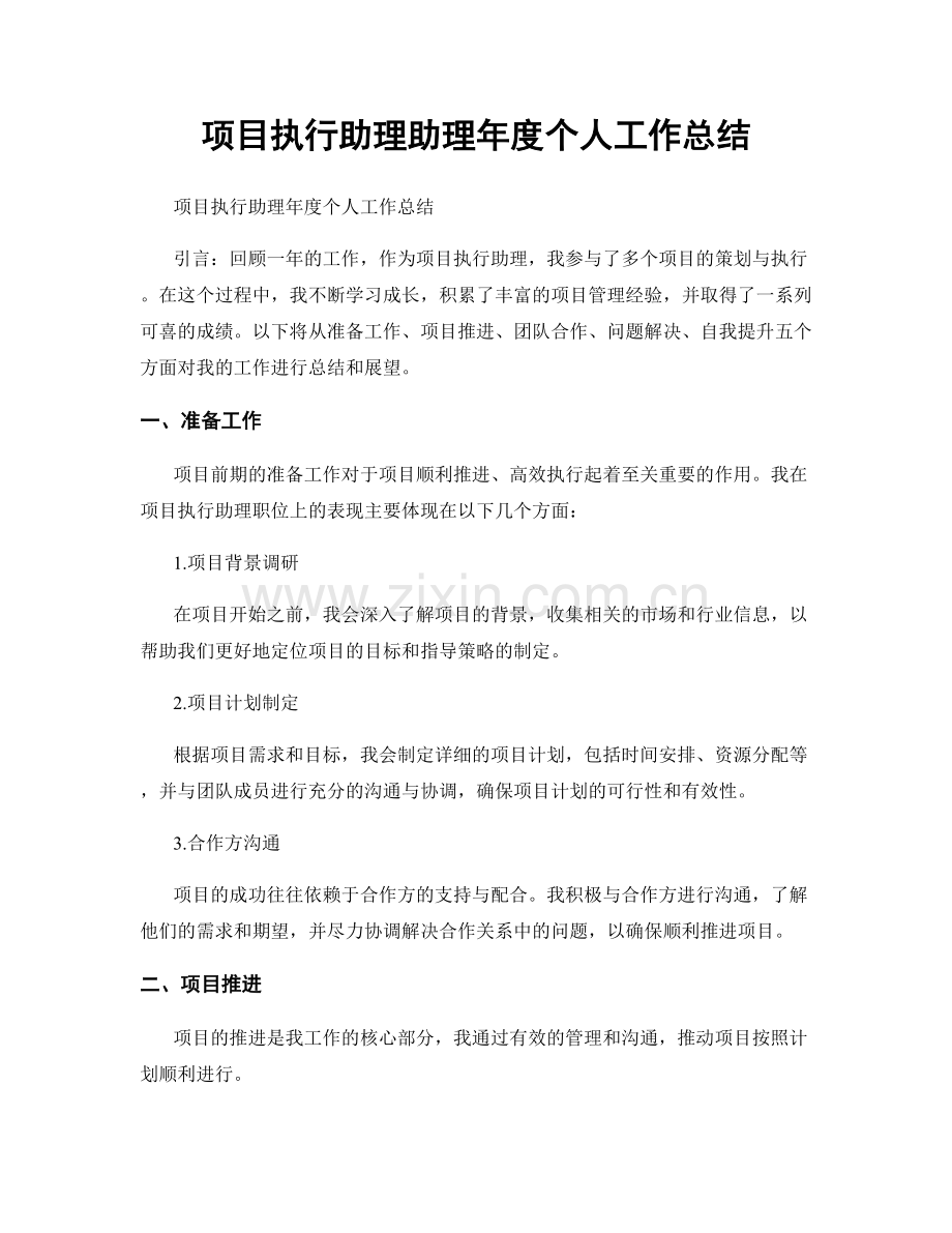 项目执行助理助理年度个人工作总结.docx_第1页