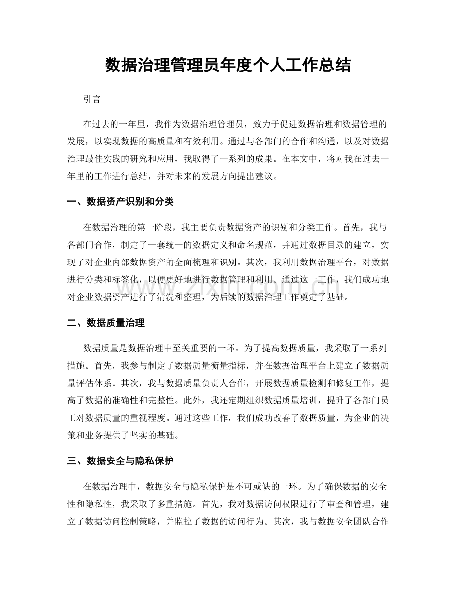 数据治理管理员年度个人工作总结.docx_第1页
