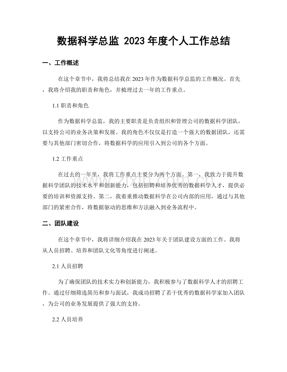 数据科学总监 2023年度个人工作总结.docx_第1页