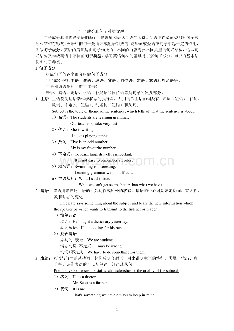 高中英语句子成分和句子种类(1).doc_第1页