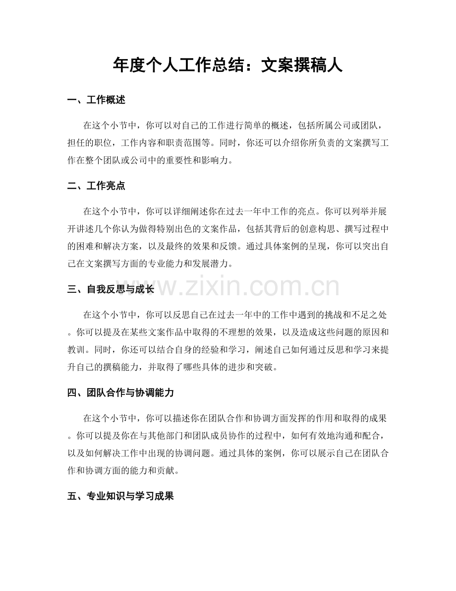 年度个人工作总结：文案撰稿人.docx_第1页