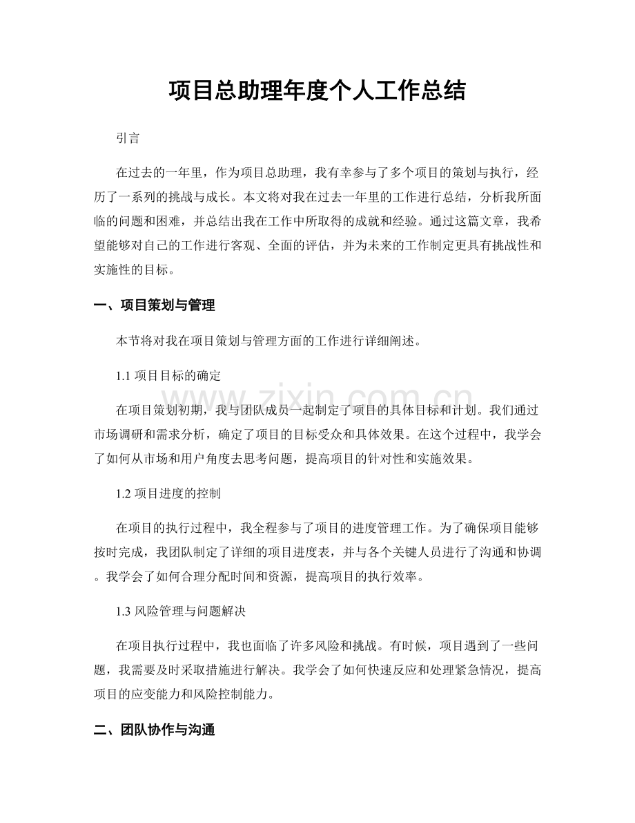 项目总助理年度个人工作总结.docx_第1页