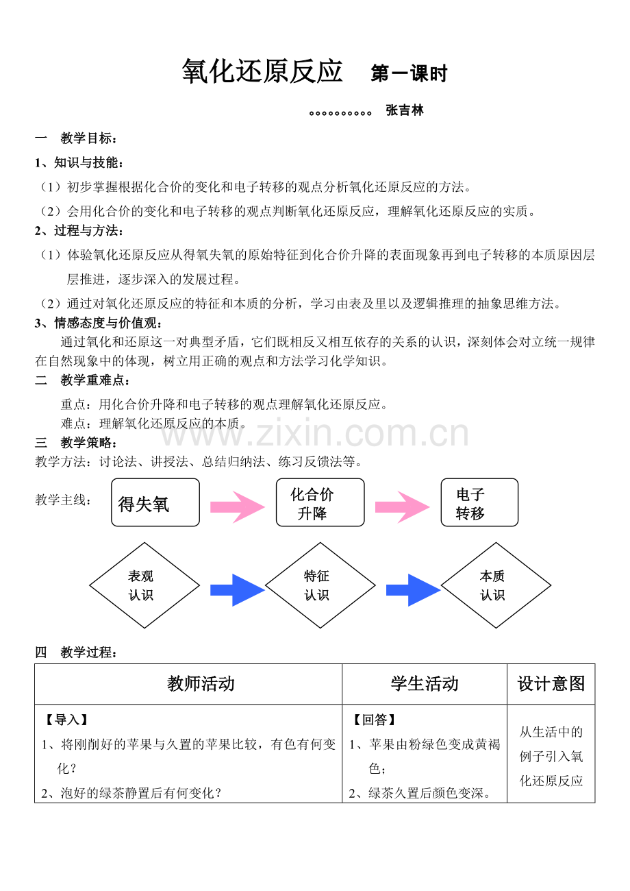 优质课氧化还原反应教学设计.doc_第1页