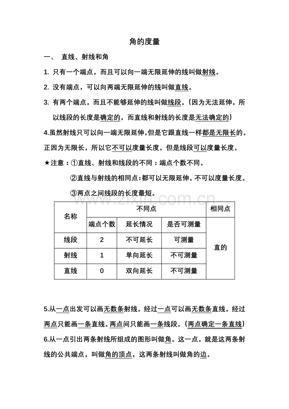 小学四年级角的度量知识点易错点总结完整版.doc_第1页