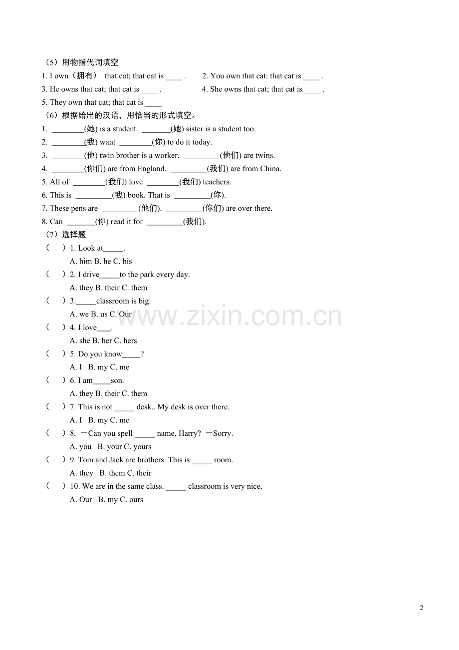 初中英语语法专项代词练习及答案.doc_第2页