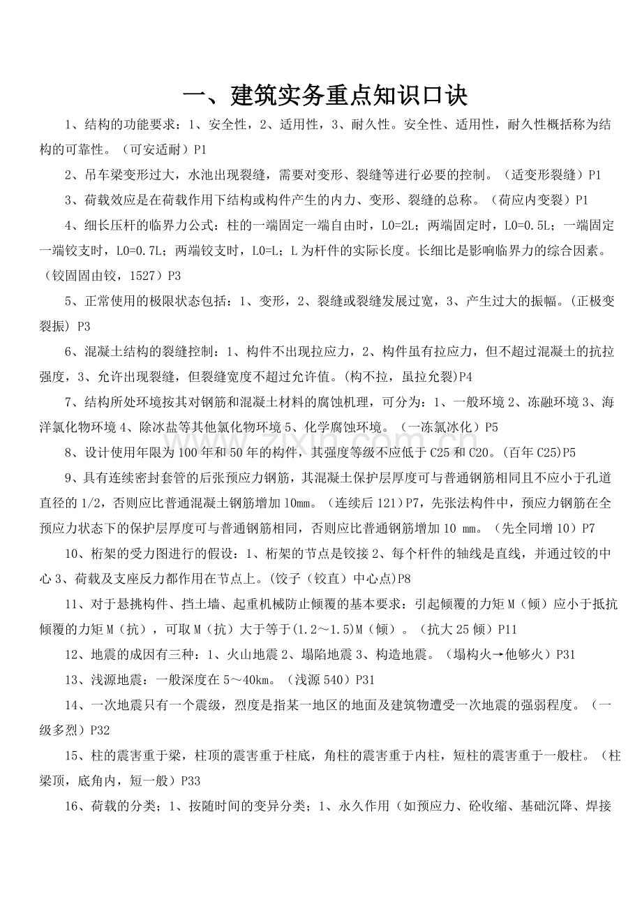 一建考试必备实务考点重点归纳口诀.doc_第1页