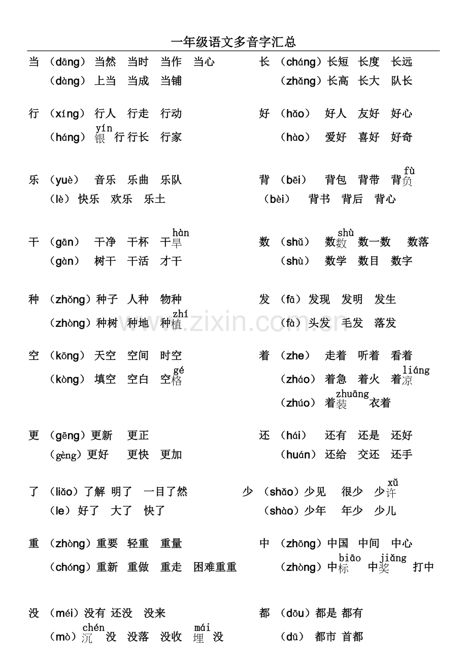 一年级语文多音字汇总.doc_第1页