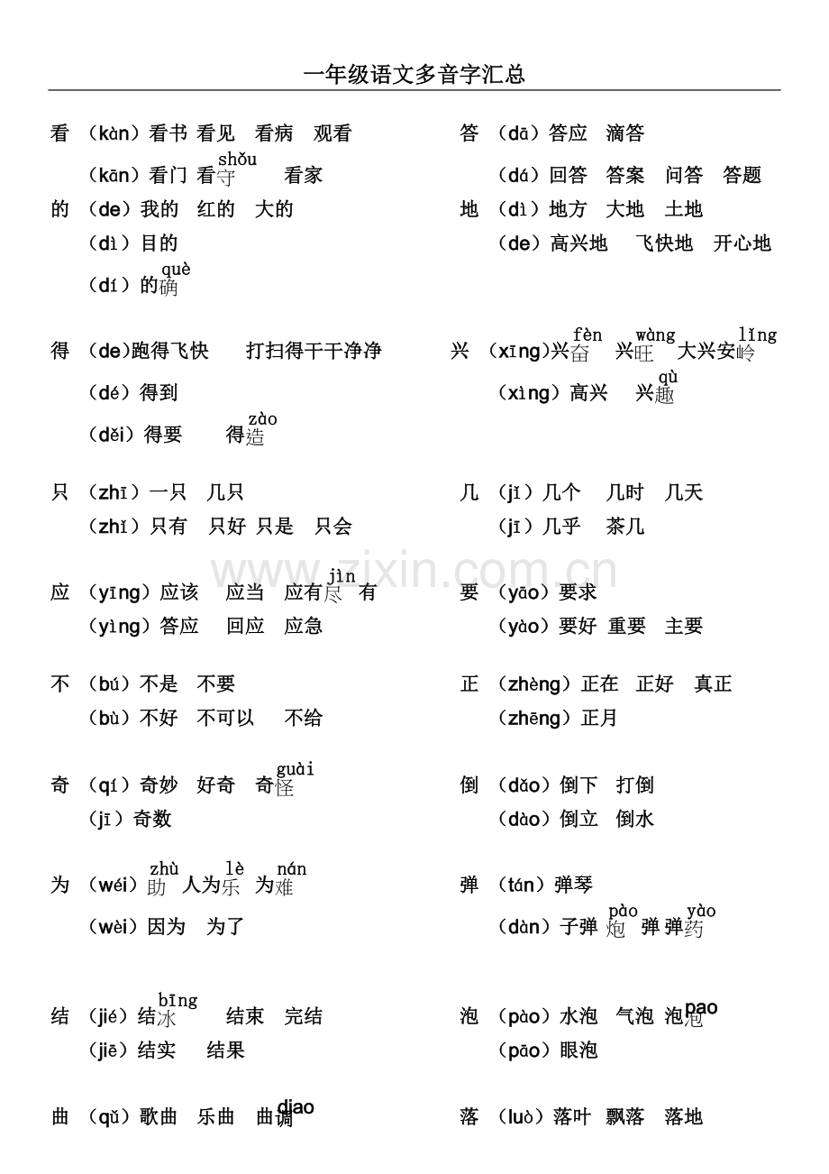 一年级语文多音字汇总.doc_第2页
