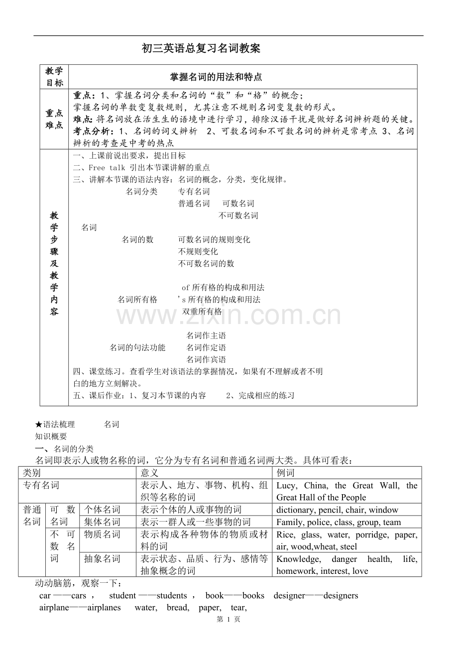 初中英语名词经典教案.doc_第1页