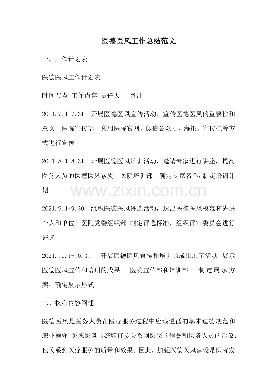 医德医风工作总结范文.docx_第1页