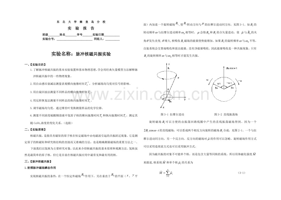 核磁脉冲实验报告.doc_第1页