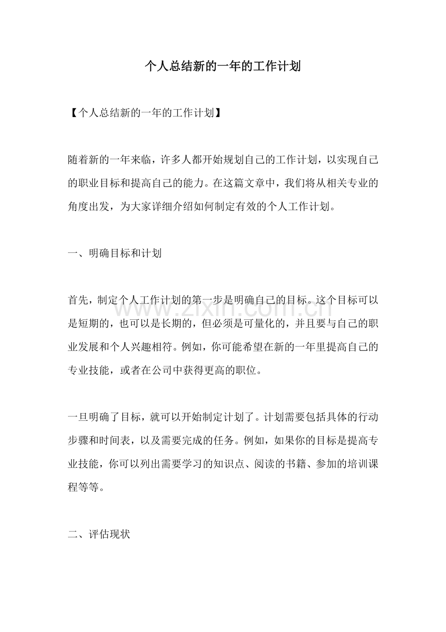 个人总结新的一年的工作计划.docx_第1页