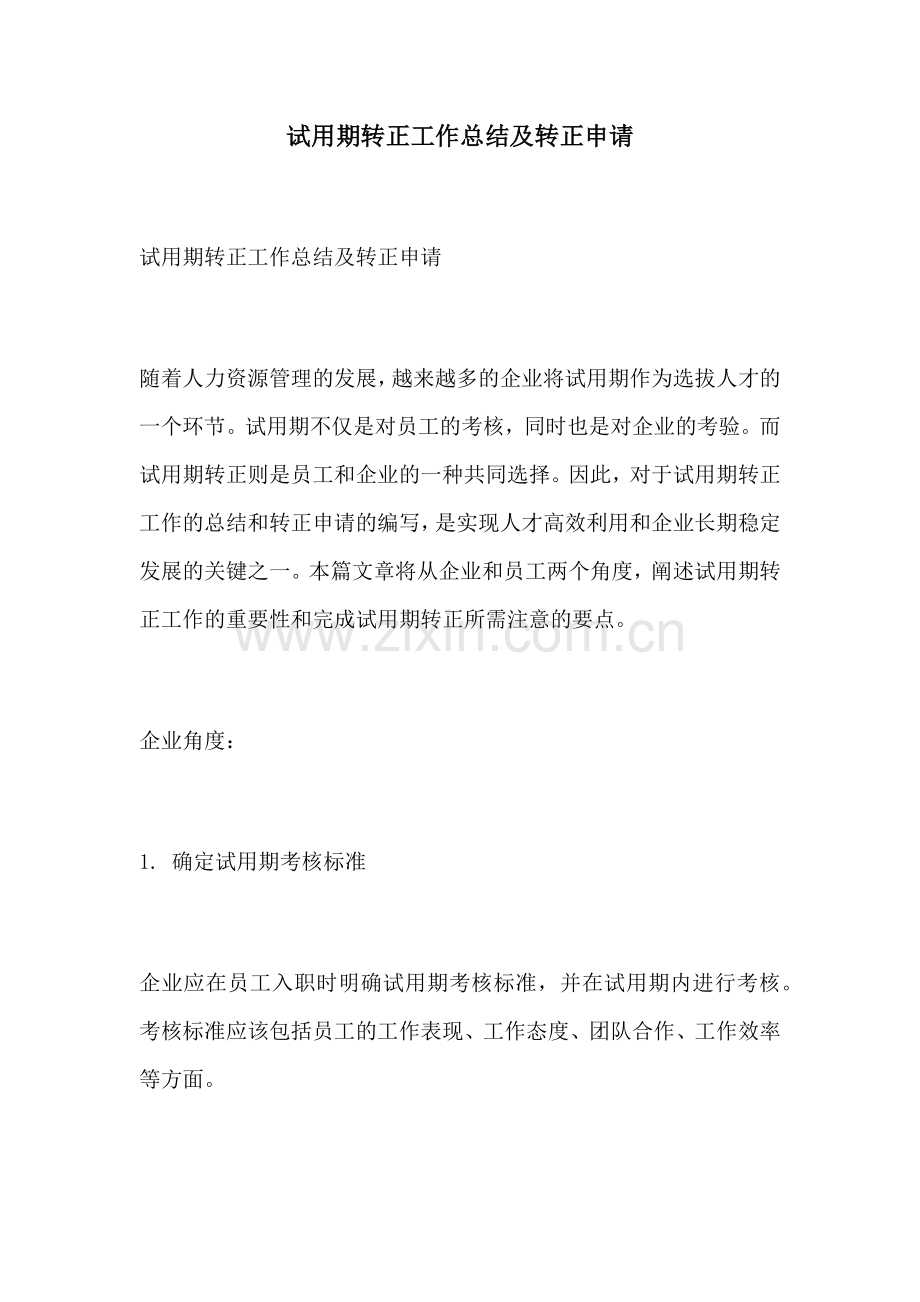 试用期转正工作总结及转正申请.docx_第1页
