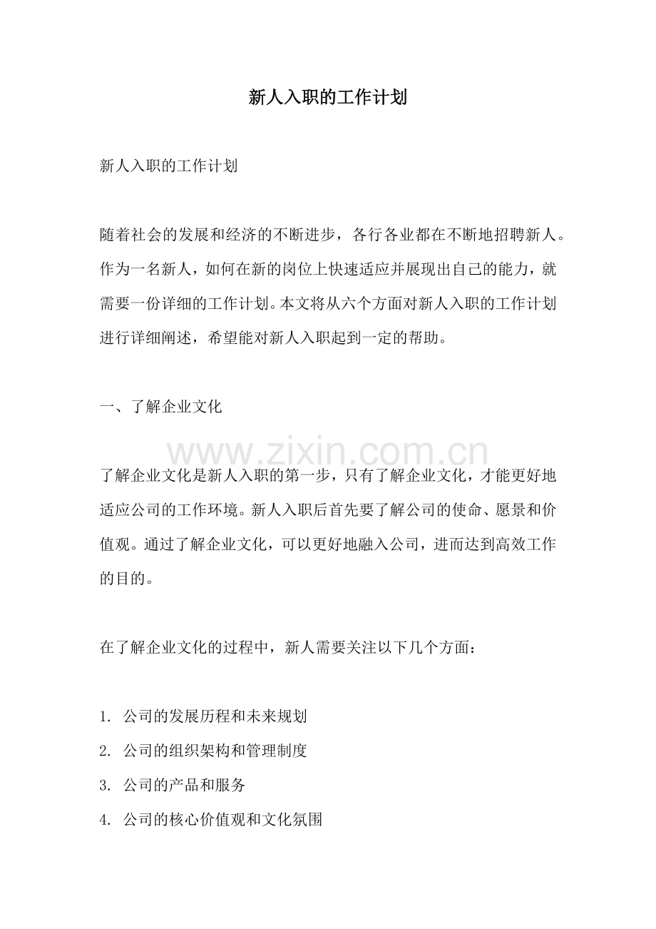 新人入职的工作计划.docx_第1页