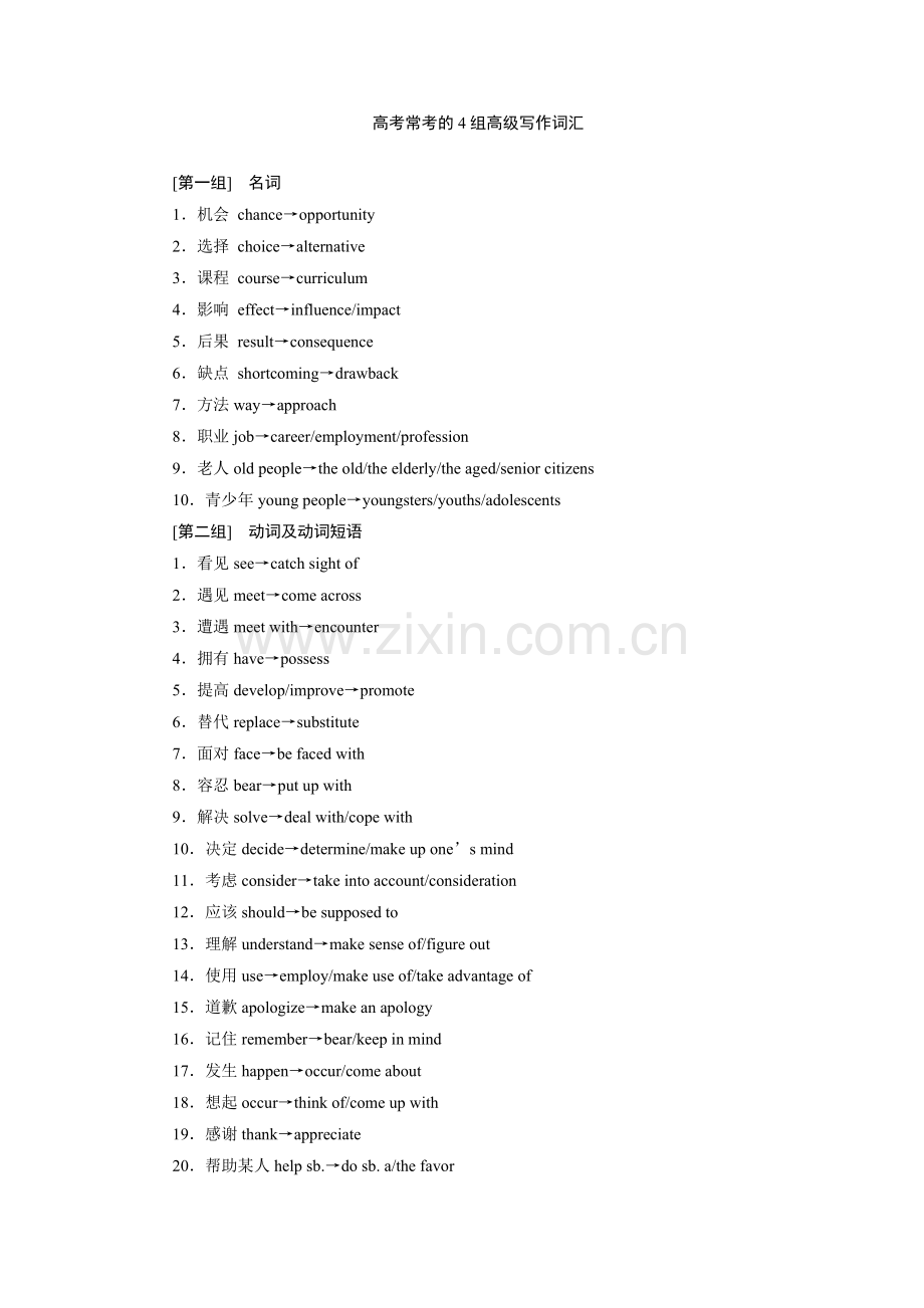 高考常考的4组高级写作词汇.doc_第1页