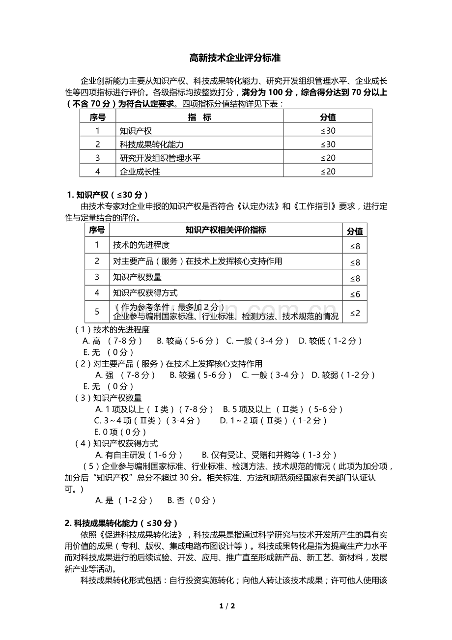 高新技术企业评分标准.doc_第1页