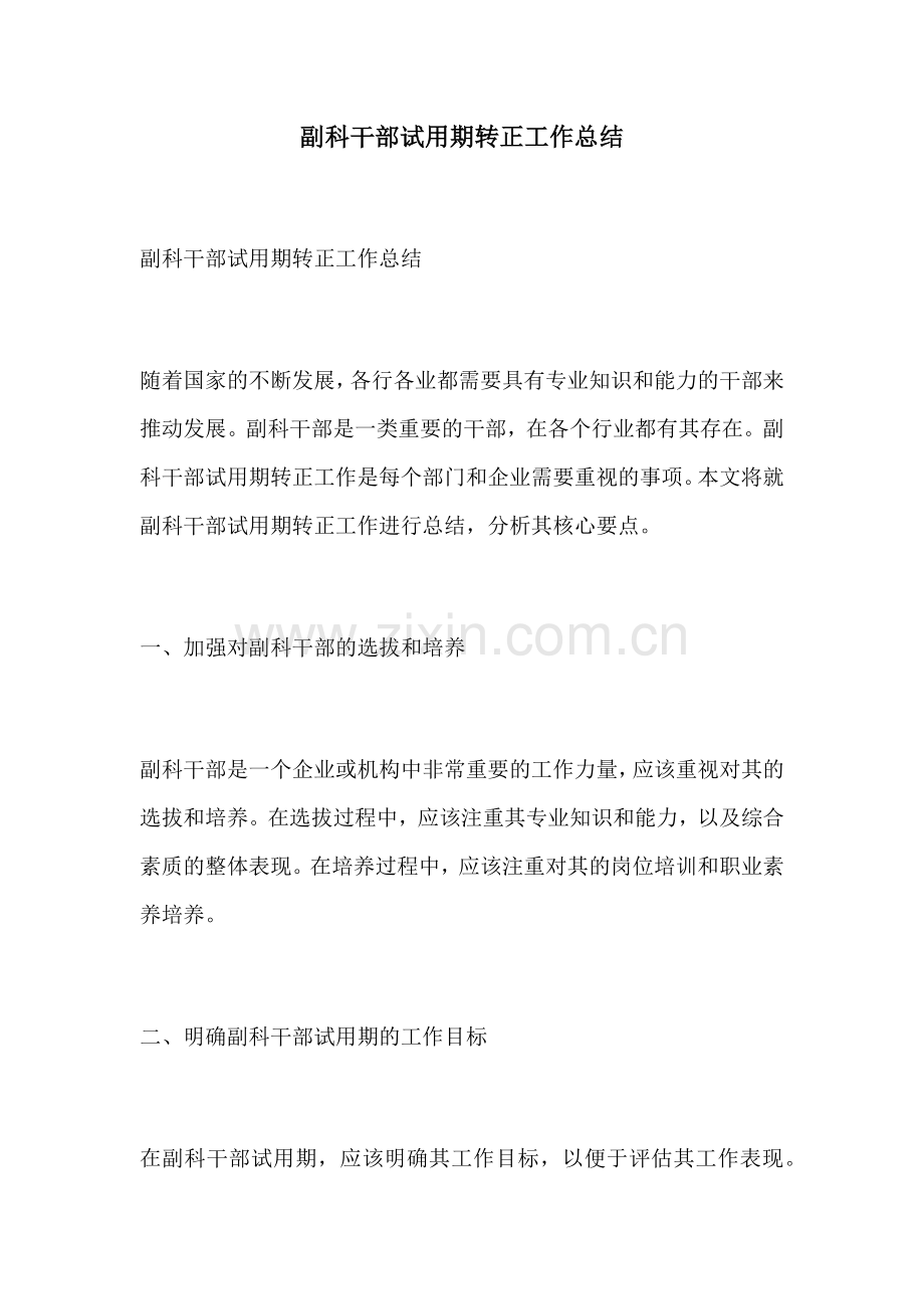 副科干部试用期转正工作总结.docx_第1页