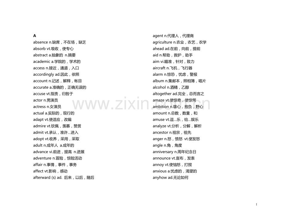 高考英语高频单词必备(1000词左右)...doc_第1页