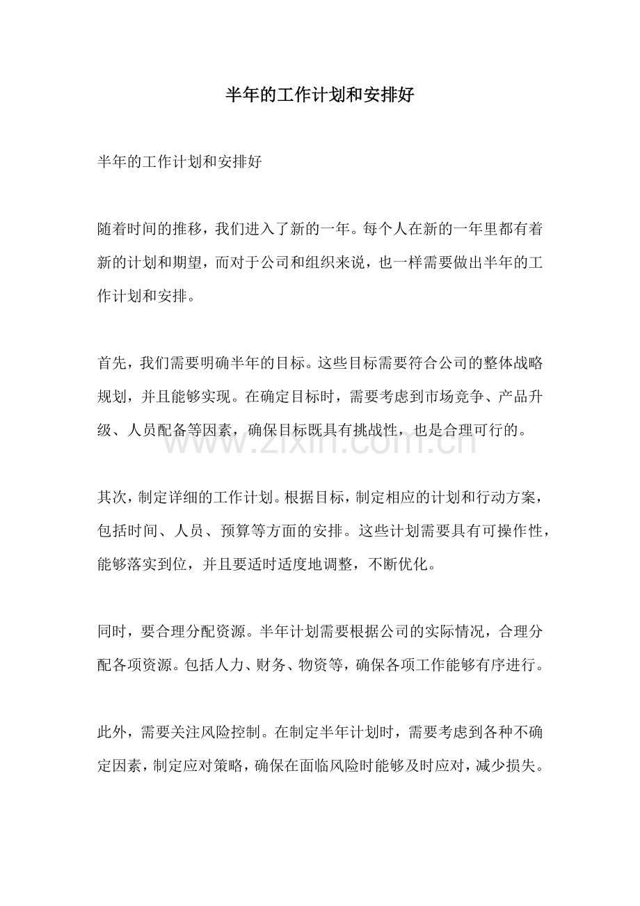 半年的工作计划和安排好.docx_第1页