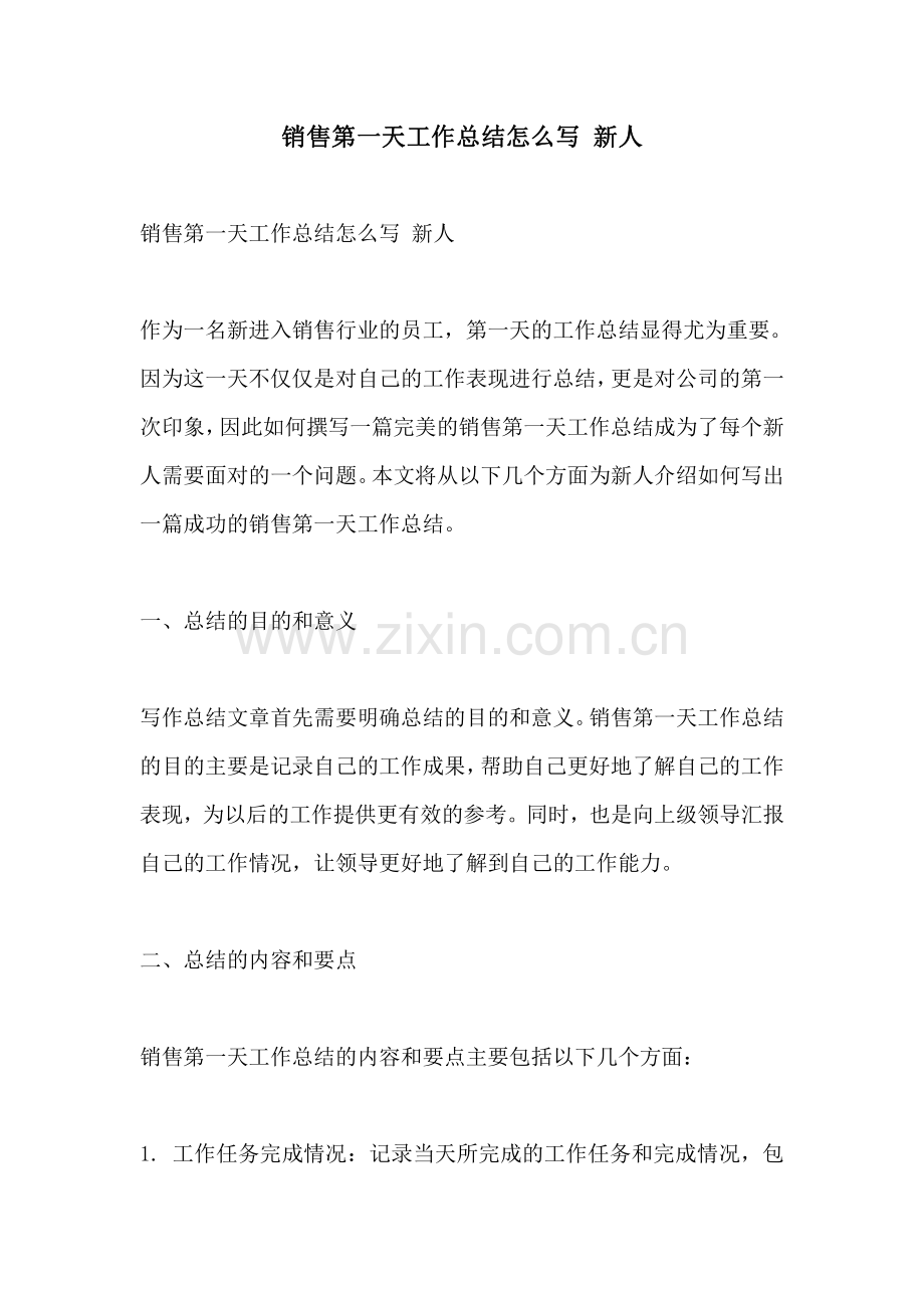 销售第一天工作总结怎么写 新人.pdf_第1页