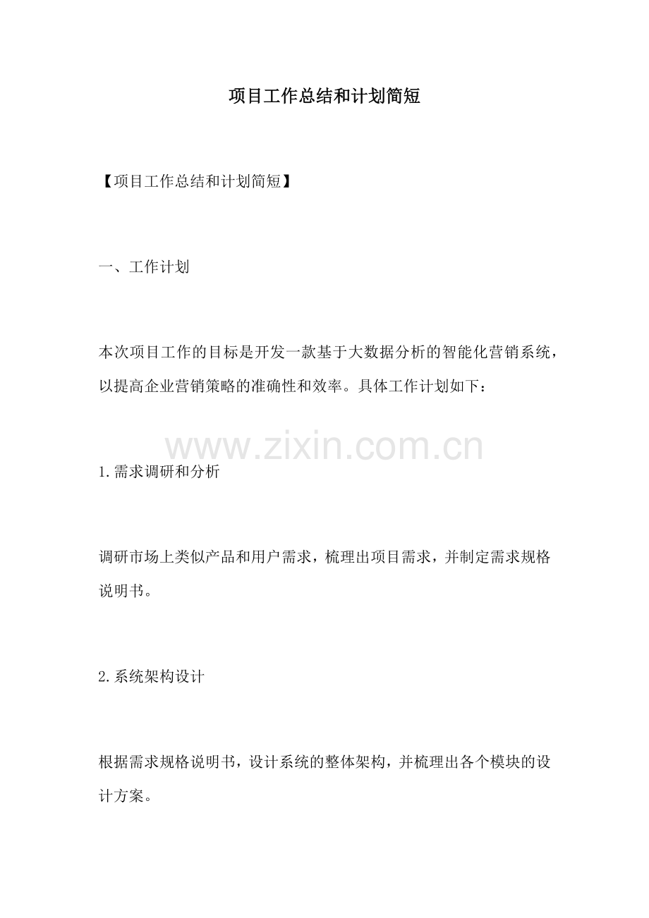 项目工作总结和计划简短.docx_第1页