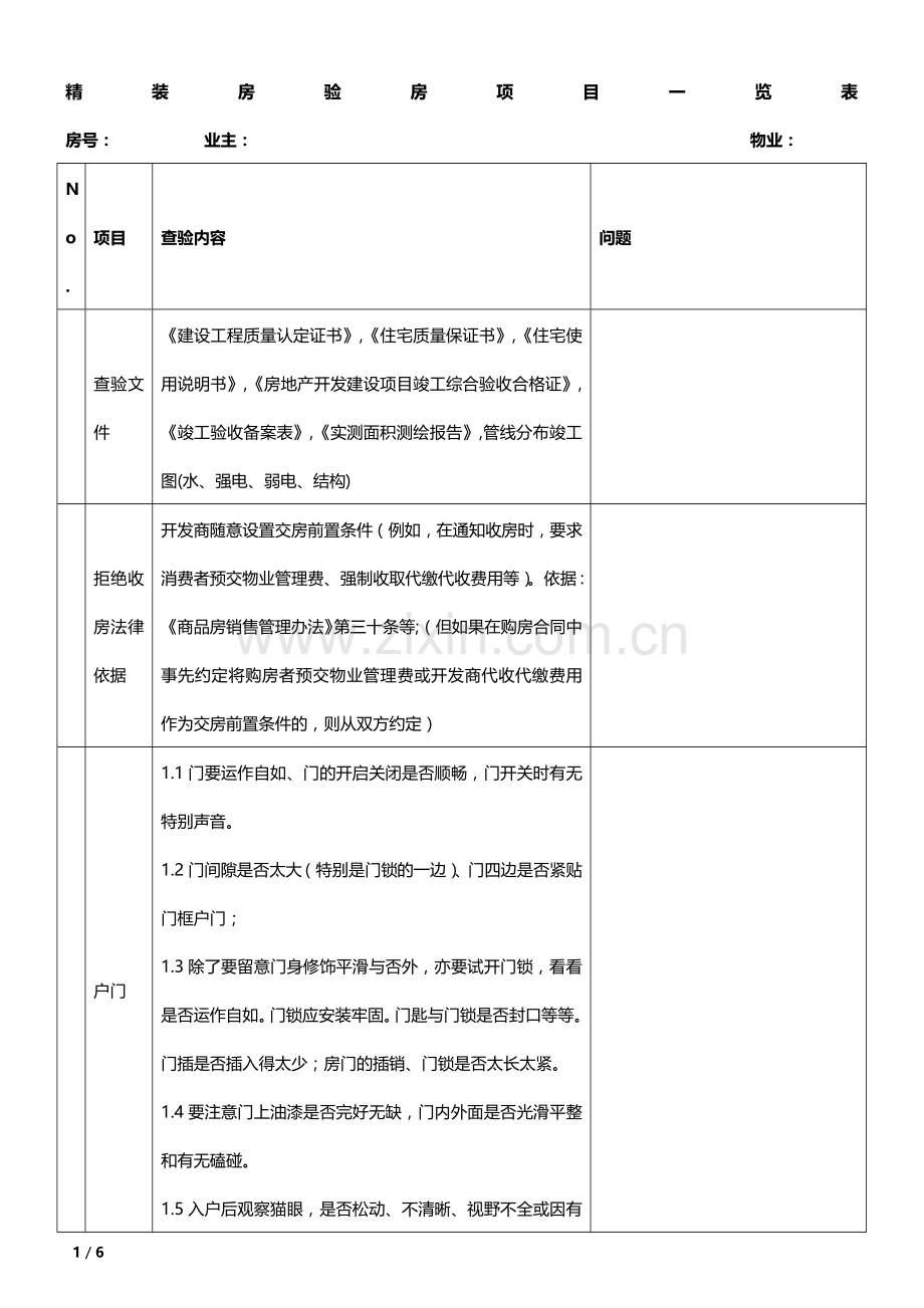 精装房验房项目一览表.doc_第1页