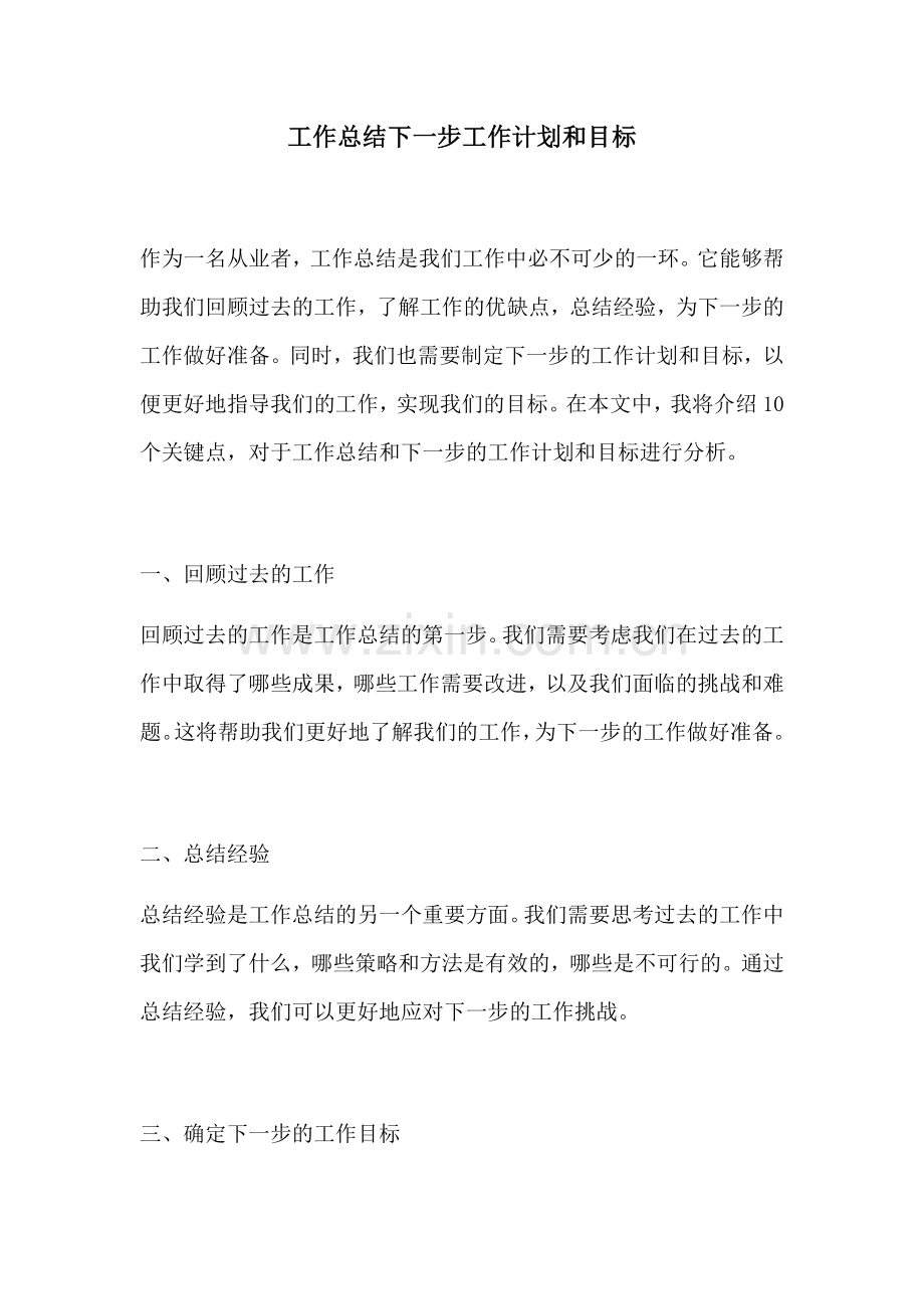 工作总结下一步工作计划和目标.docx_第1页