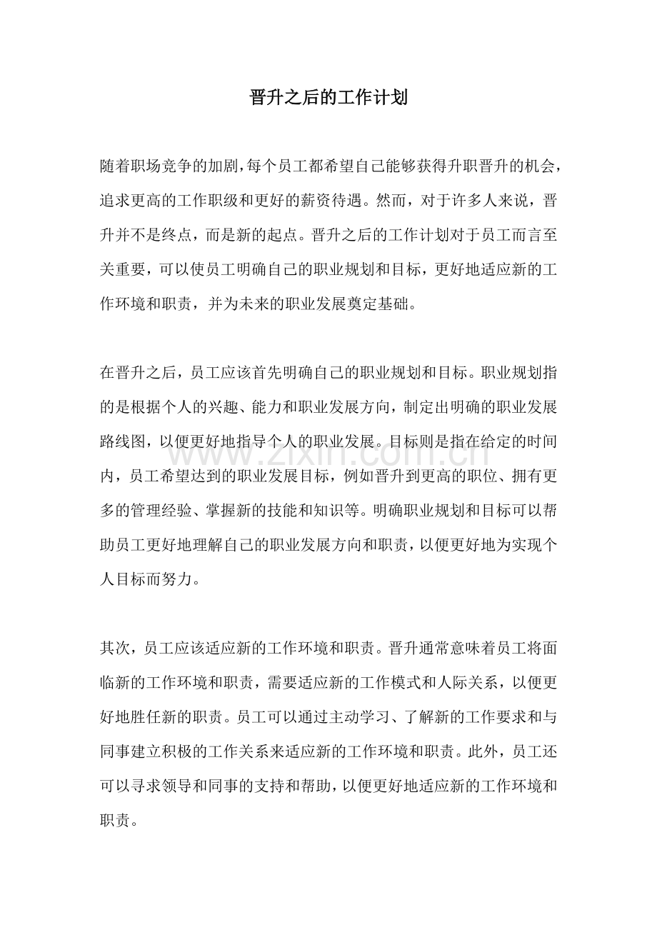 晋升之后的工作计划.docx_第1页
