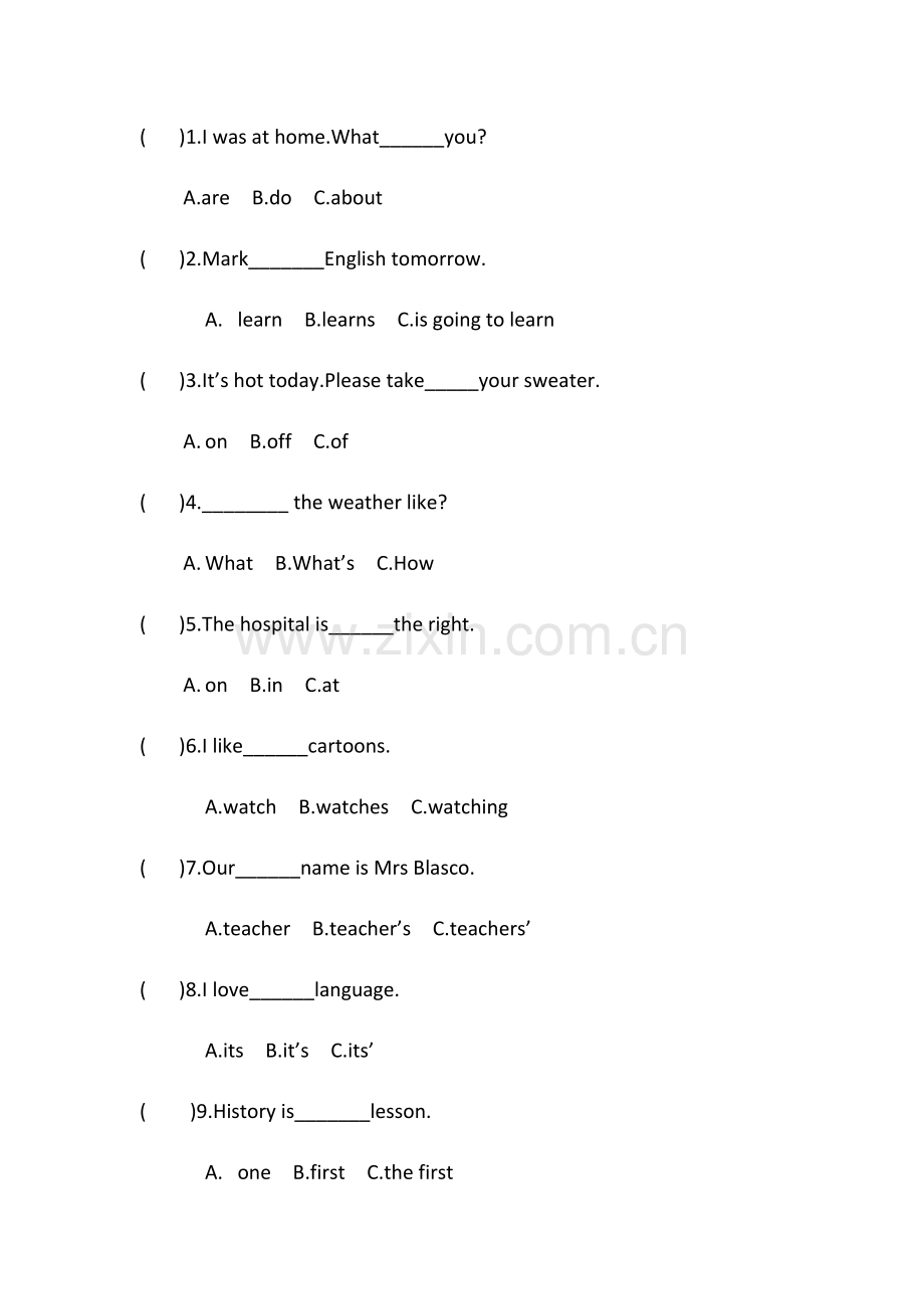 六年级英语上册单项选择题学生版.doc_第1页
