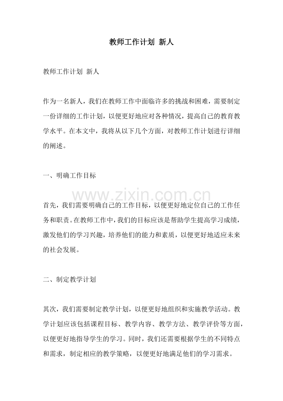 教师工作计划 新人.docx_第1页