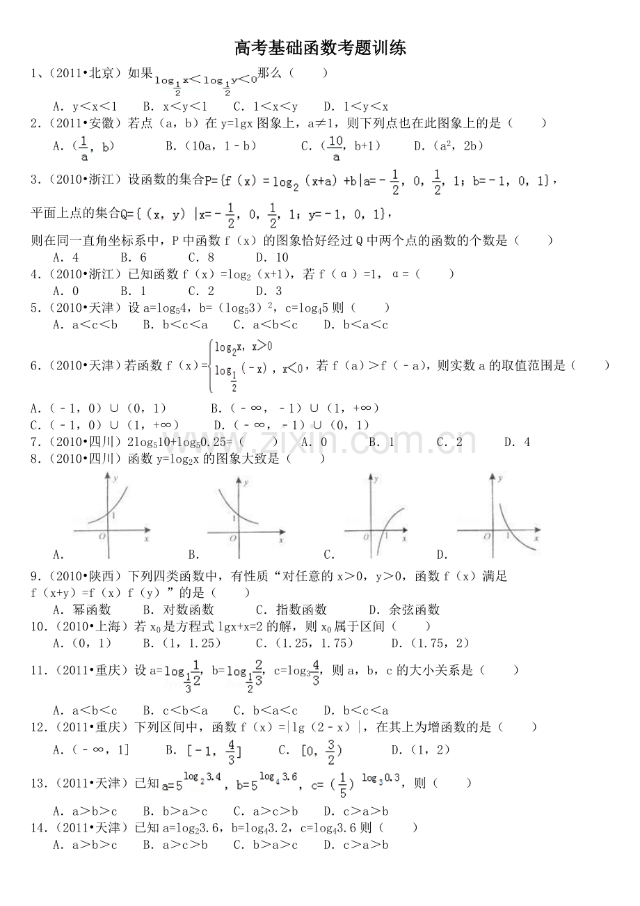 高考基础函数考题训练(整理).doc_第1页