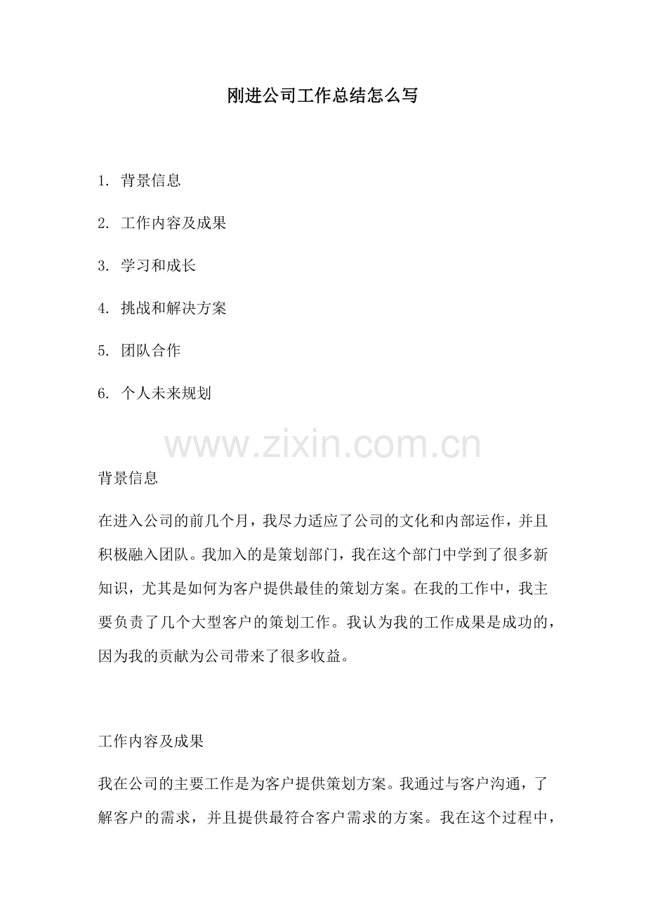 刚进公司工作总结怎么写.docx_第1页