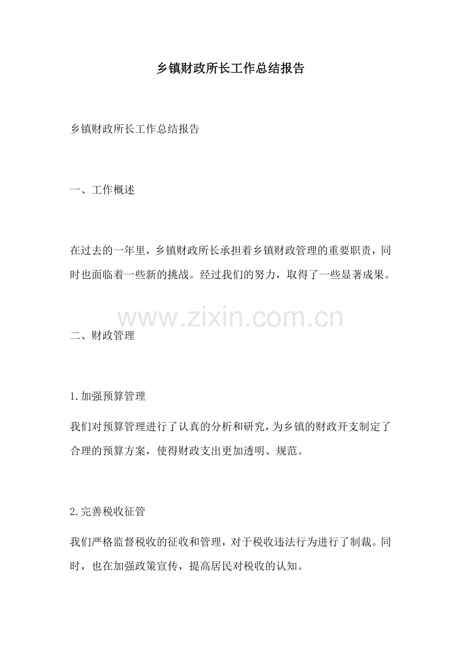 乡镇财政所长工作总结报告.docx_第1页