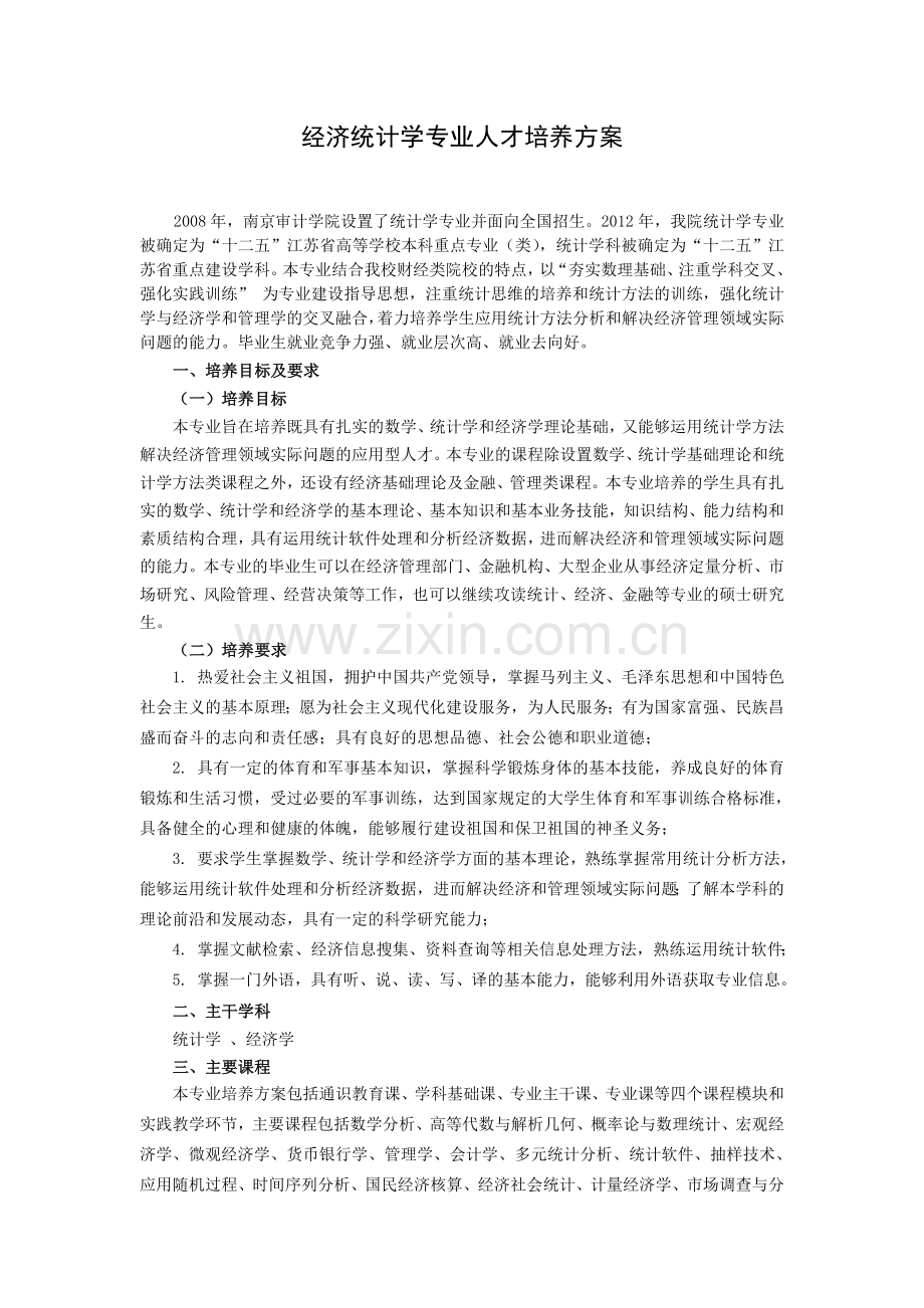 经济统计学专业人才培养方案南京审计大学.doc_第1页