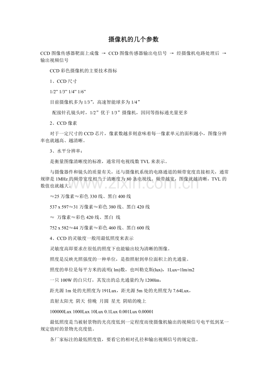摄像机的几个重要参数说明.doc_第1页